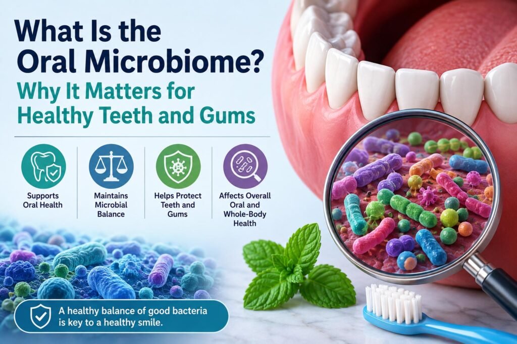Oral microbiome and healthy teeth and gums